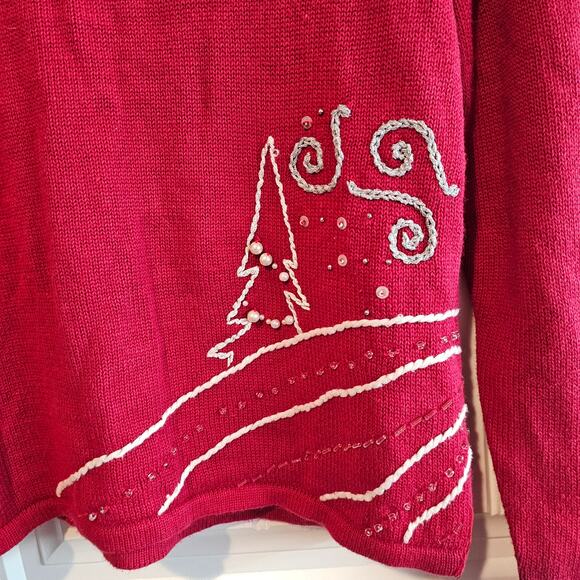 Christmas Sweater Women Small Red Beaded Winter Scene Family Holiday Party Retro - Picture 10 of 11